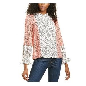 CeCe Floral-Print Colorblocked Blouse Top Large